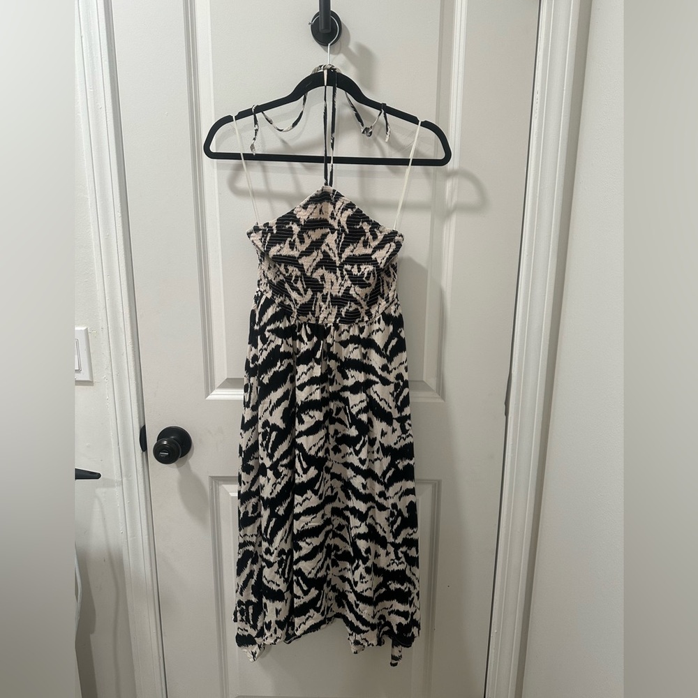 Old Navy Smocked zebra print midi Halter Dress sz S summer Beachy